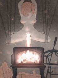 kuro_jelly, elisa-chan_(kuro_jelly), fire_place, hanging_from_ceiling, red_hot_object_insertion