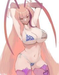matara_kan, ynonamai, american_flag_bikini, antennae_(anatomy), arms_above_head