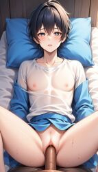2boys, >_<, black_eyes, black_hair, blue_fur
