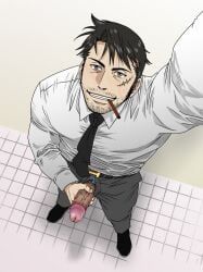tsukasa_mat, 1boy, bangs, bara, beard_stubble