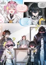 aemeath_(wuthering_waves), doctor_(arknights), endministrator_(arknights), female_endministrator_(arknights), male_rover_(wuthering_waves)