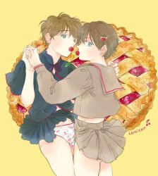 original, lemicon, 2boys, blue_eyes, blue_shirt