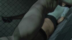 ozisan, 1girls, 3boys, against_wall, arms_behind_back