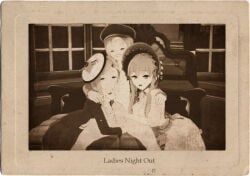 original_character, original_characters, 2girls1boy, bonnet, flat_cap