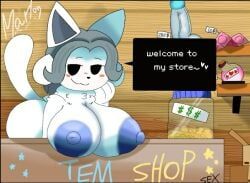 temmie, temmie_(undertale), undertale, woflgame, bent_over_table