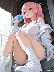 gotou_hitori, bocchi_the_rock!, arlequin097, 1girl, bare_shoulders