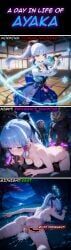 hilichurls_(species), kamisato_ayaka, genshin_impact, golden_jay, after_sex