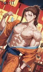 torri1, 1boy, abs, ahe_gao, ahegao_face