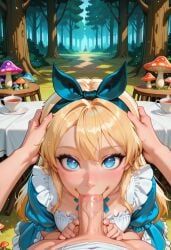 alice_in_wonderland, 1girl, blonde_hair, blue_dress, blue_eyes