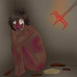 buried, crying, cut_on_leg, cuts, fear