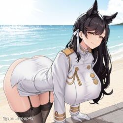 atago_(azur_lane), azur_lane, 1girl, animal_ears, ass