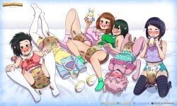 ashido_mina, asui_tsuyu, creati, earphone_jack, froppy