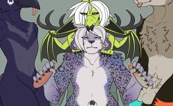 cade_harrow, mythology, 3boys, animal_genitalia, animal_humanoid