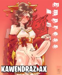 kawendrazpax, 1futa, asian_futa, bandage_over_one_eye, basic_background