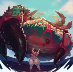 giant_enemy_crab, original_character, carmessi, 1girls, armpit
