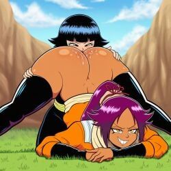shihouin_yoruichi, soifon, sui-feng, bleach, 2girls