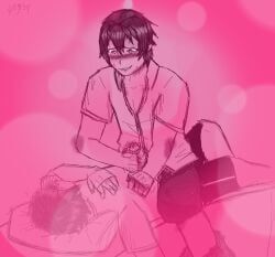 ayato_aishi, taro_yamada, yandere_simulator, 2boys, biting_lip