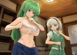 konpaku_youmu, sanae_kochiya, touhou, yanotsuki18, 2girls