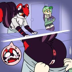 anthro, anus, bed, bedding, bedroom_eyes