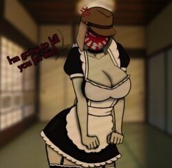 japanese_empire_(countryhumans), countryhumans, countryhumans_girl, angry, maid
