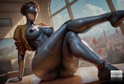 the_twins_(atomic_heart), atomic_heart, philon, 1girls, ass