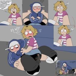 original_character, 1boy1girl, ass, awkward_situation, blushing
