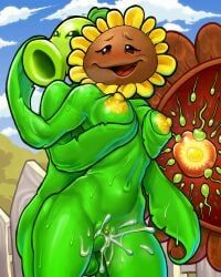 peashooter_(pvz), sunflower_(pvz), plants_vs_zombies, waneczka228, average_breasts