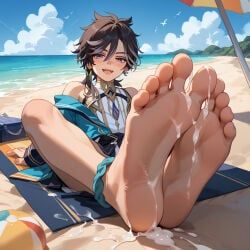 sethos_(genshin_impact), genshin_impact, 1boy, after_footjob, barefoot