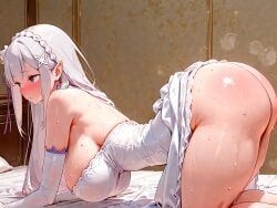 emilia_(re:zero), re:zero_kara_hajimeru_isekai_seikatsu, odysseyai, 1girl, all_fours
