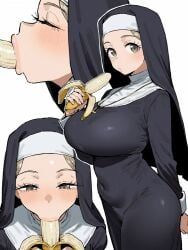 supergetthi, 1girls, :>=, banana, blonde_hair