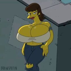 shauna_chalmers, the_simpsons, drawsputin, bare_shoulders, bouncing_breasts