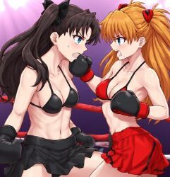 asuka_langley_sohryu, tohsaka_rin, angry, boxing, boxing_gloves