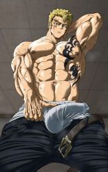 laxus_dreyar, fairy_tail, peanuts4343, 1boy, abs