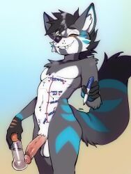 doxy, anthro, balls, black_hair, black_nose