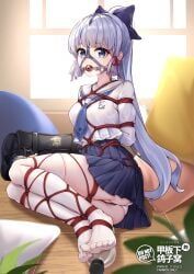 kamisato_ayaka, genshin_impact, yiduan_zhu, arms_behind_back, ball_gag