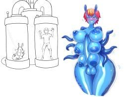 shigenobanai, 6_breasts, animal_humanoid, antennae_(anatomy), balls