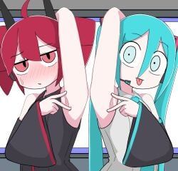 hatsune_miku, kasane_teto, split_dance, synthesizer_v, utau