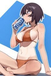 kagura_(azumanga_daiou), azumanga_daiou, big_breasts, brown_hair, drinking