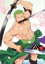 roronoa_zoro, one_piece, goshingo1, 2boys, abs