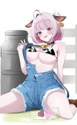 1girl, ahoge, animal_ears, animal_print, bell