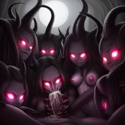 wetnightmare, 1boy, 7girls, abused_male, assisted_fellatio