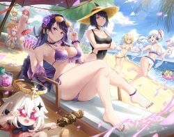 ayaka_(genshin_impact), kujou_sara, lumine_(genshin_impact), paimon_(genshin_impact), raiden_shogun