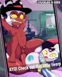 crimson_(helluva_boss), fizzarolli_(helluva_boss), hellaverse, helluva_boss, snapchat
