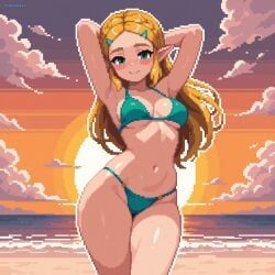 princess_zelda, the_legend_of_zelda, syngornai, 1girl, arms_up