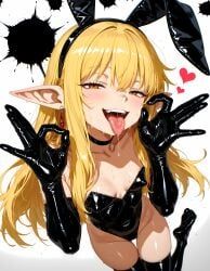 serie_(sousou_no_frieren), black_gloves, black_thighhighs, breasts, cameltoe