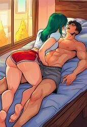 kiriko_(overwatch), overwatch, 1boy, 1girl, abs