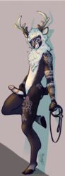 loky, anthro, antlers, black_fur, black_nose