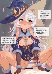 kemonya777, 1boy, 1girl, bar_censor, bilingual_commentary