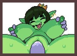 princess_and_conquest, big_breasts, goblin, goblin_female, nipple_play