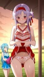 konno_yuuki, yuuki_asuna, sword_art_online, 2girls, breasts_exposed